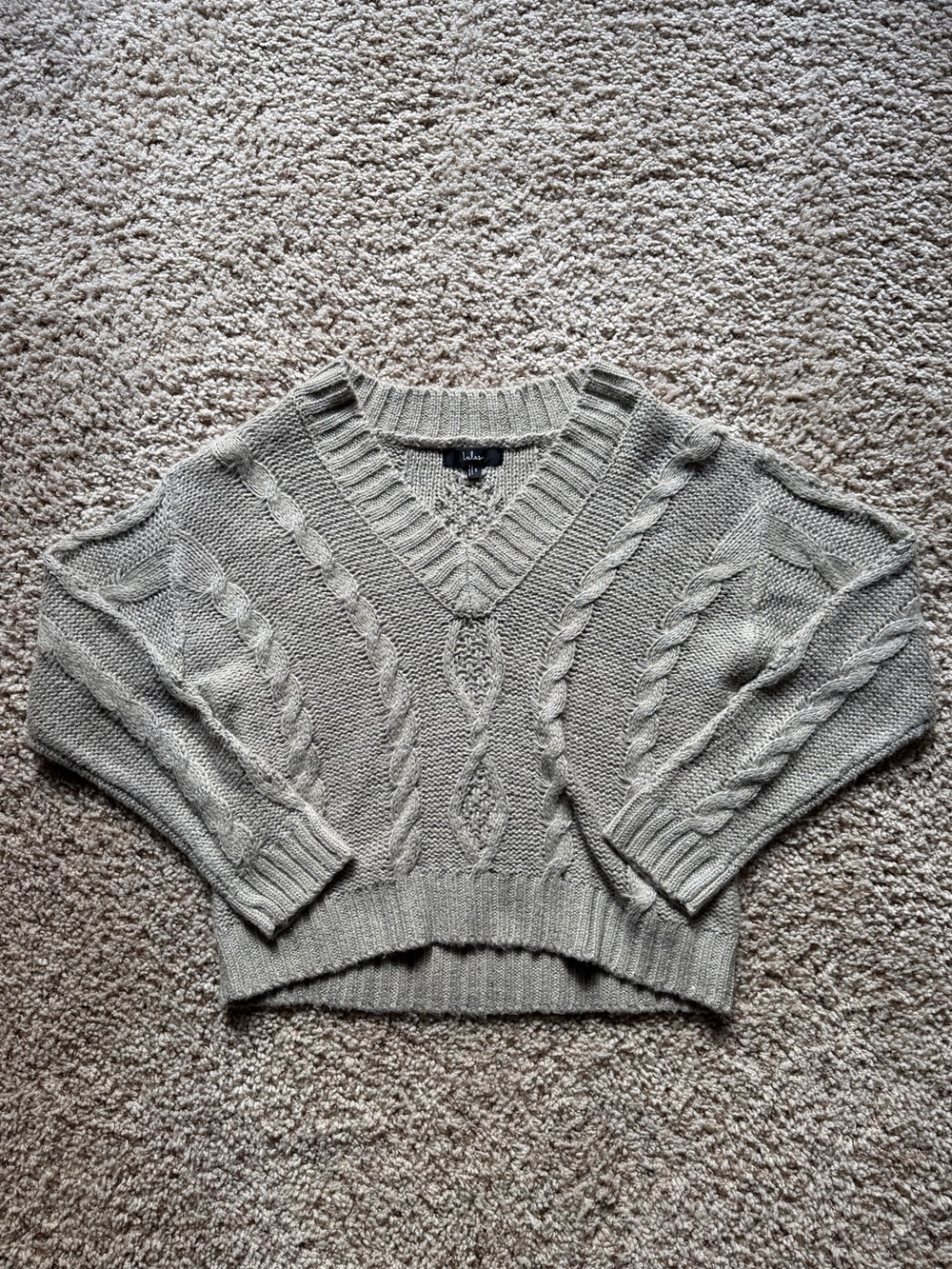 Lulus Ewan Light Grey Sequin Cable Knit V-Neck Sweater